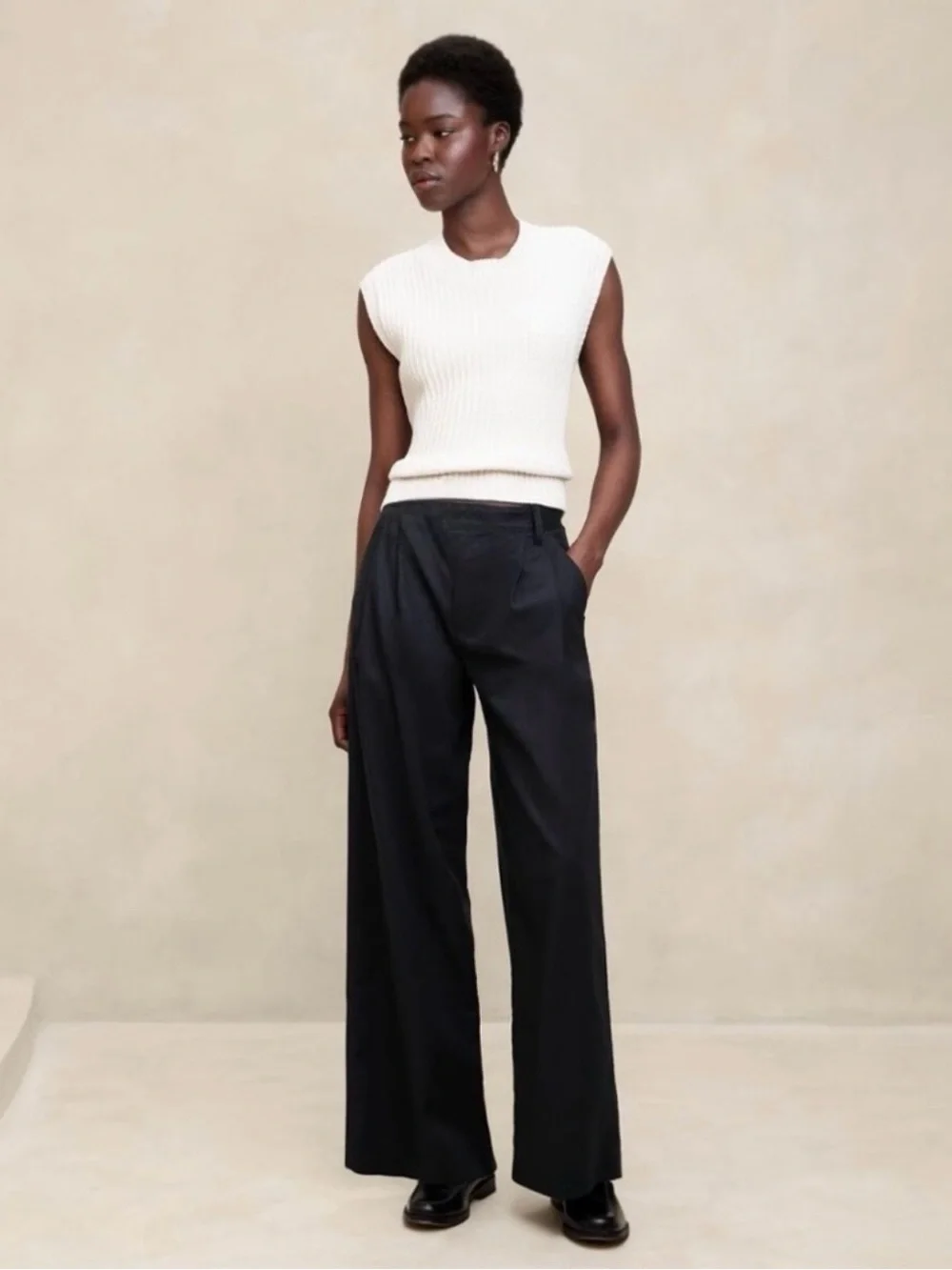 NWT* BANANA REPUBLIC BLACK HIGH RISE WIDE LEG LINEN BLEND PANT *NEW SIZE 8 x 32”